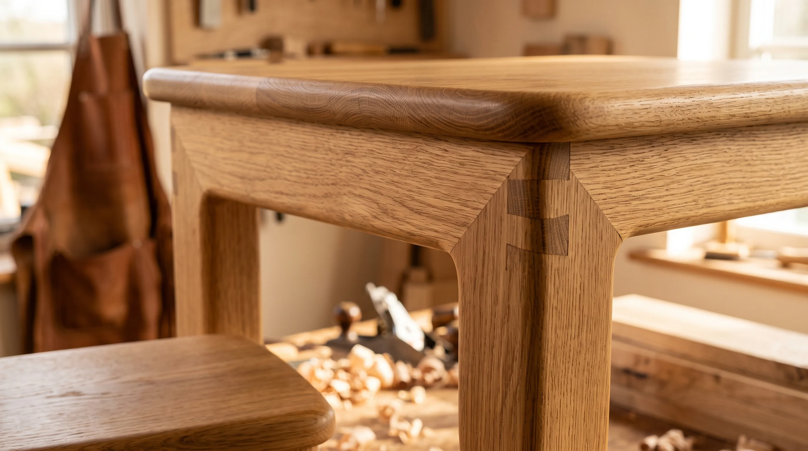 Craftsman hand-assembling rounded solid wood bunk bed joints in workshop