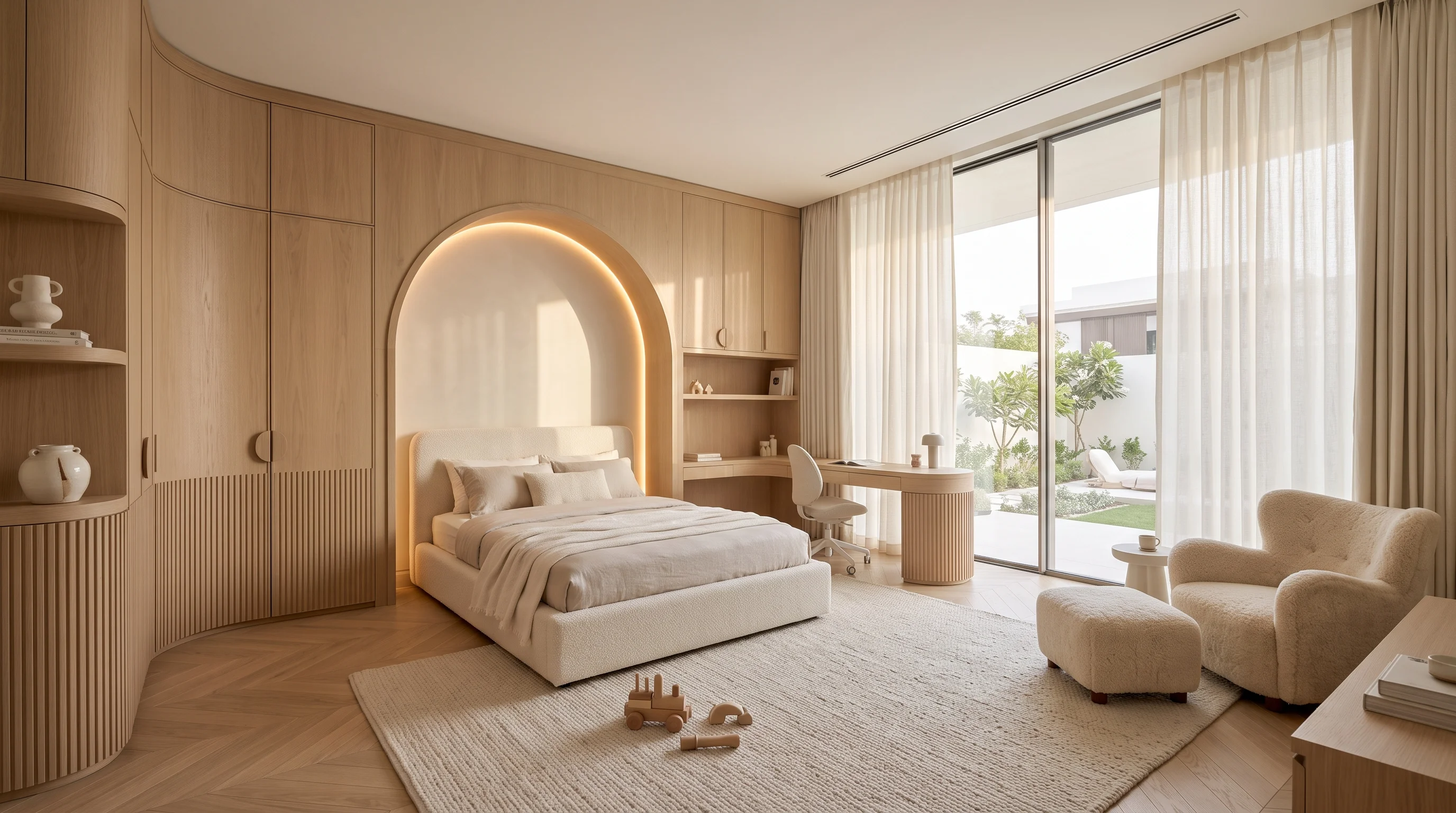 Turnkey ceiling fit-out with acoustic plaster and recessed LED channels in Doha