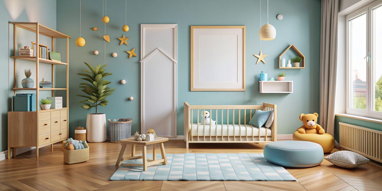 Here are a few options for descriptive ALT text, ranging in detail, for your image. Choose the one that best fits the context and importance of the image within your post: **Option 1 (Concise & Informative):** > Modern kids' playroom interior mockup in Doha, featuring a wall with a frame and 3D rendering. **Option 2 (More Descriptive, highlighting key elements):** > A stylish 3D render of a modern kids' playroom in Doha, showcasing a vibrant wall with a prominent frame for artwork or decorative elements. **Option 3 (Focus on luxury and safety aspects, if applicable to the visual):** > Luxurious and safe modern kids' playroom design concept for Doha, visualized in a 3D render with a contemporary wall featuring a display frame. **Option 4 (Very detailed, if the visual is particularly complex):** > Detailed 3D rendering of a modern Doha kids' playroom interior, with a focus on a feature wall displaying a decorative frame, suggesting a blend of luxury and child-friendly design. **Option 5 (If the frame itself is a focal point or has a specific purpose):** > 3D rendering of a modern Doha kids' playroom, highlighting a prominent wall frame designed for displaying children's art or educational materials. **Key considerations for choosing:** * **What is the most important visual information in the image?** Is it the overall style, specific furniture, the wall design, the frame, or the color palette? * **How does this image relate to the text around it?** Does it illustrate a specific design principle mentioned in the post? * **Who is your audience?** Are they looking for quick inspiration or detailed design ideas? **Why these are good:** * **Descriptive:** They tell the user what the image is about. * **Contextual:** They mention "modern kids' playroom" and "Doha," fitting the post's theme. * **Specific elements:** They highlight "wall frame" and "3D render" which are visible. * **Concise enough:** They are not overly long. Good luck with your post!