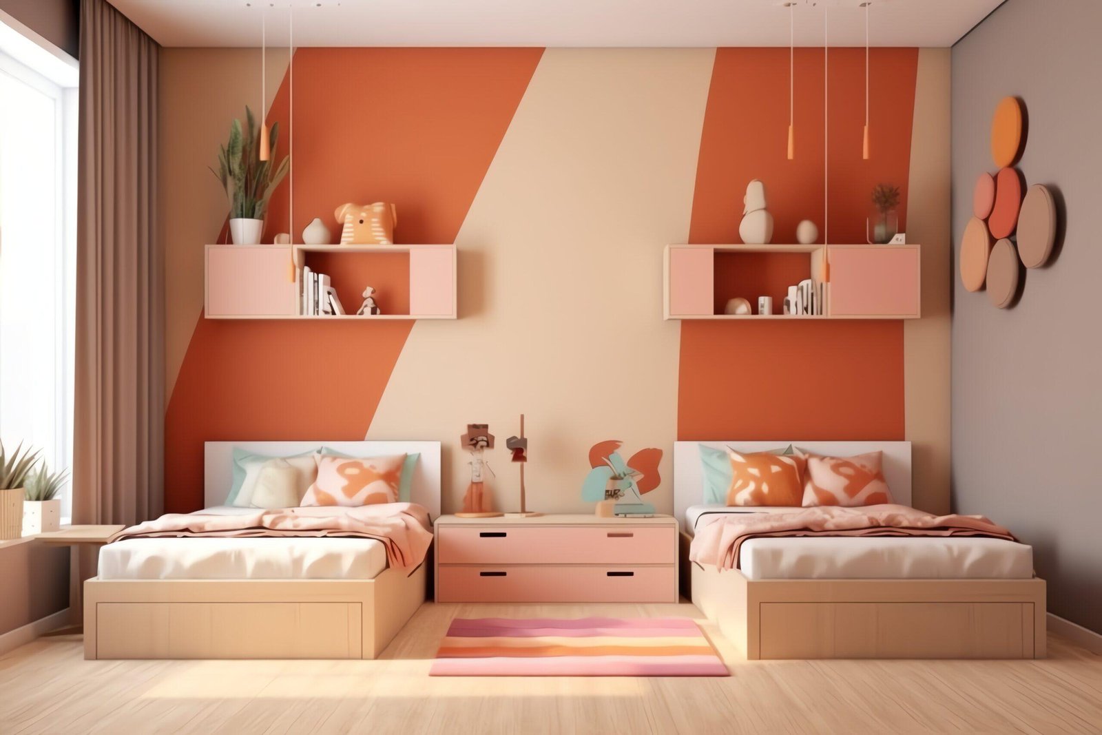 Vibrant modern child's bedroom interior design by top designers in Doha, Qatar, with colorful decor and playful elements.